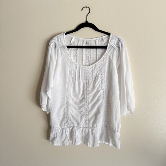 Banana Republic White Ruffle Hem Boho Peasant Blouse Medium Cottage Core Trad - Picture 1 of 7
